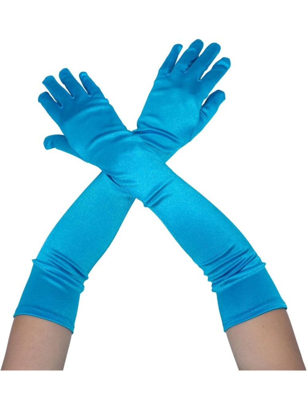 Women Aqua Blue Elbow Length 1920s Costume Halloween Long Opera Satin Gloves